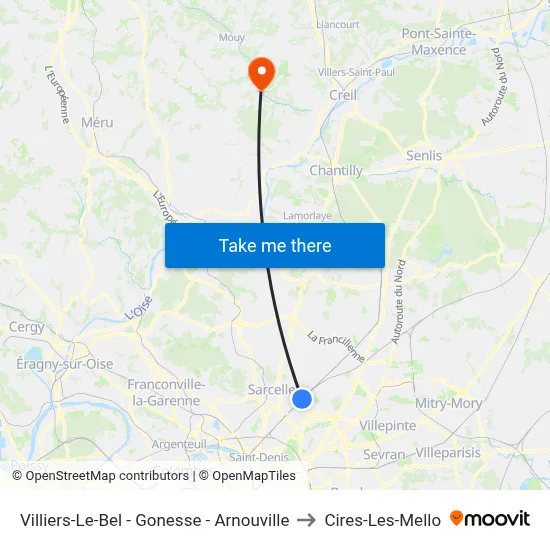 Villiers-Le-Bel - Gonesse - Arnouville to Cires-Les-Mello map