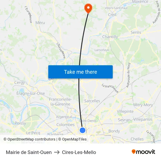 Mairie de Saint-Ouen to Cires-Les-Mello map