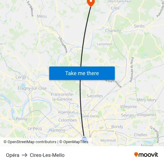 Opéra to Cires-Les-Mello map