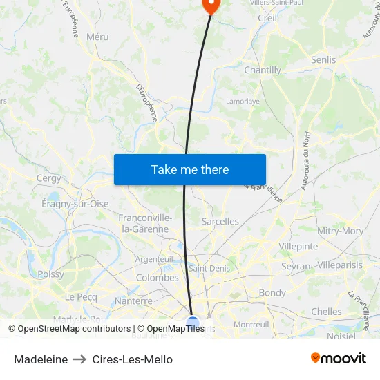 Madeleine to Cires-Les-Mello map