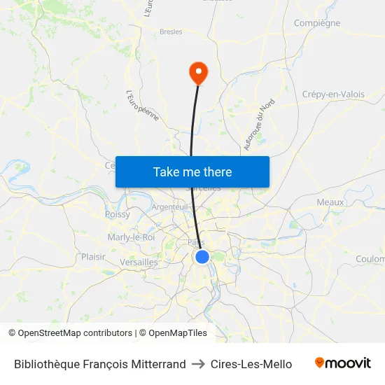 Bibliothèque François Mitterrand to Cires-Les-Mello map