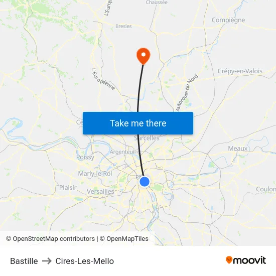 Bastille to Cires-Les-Mello map
