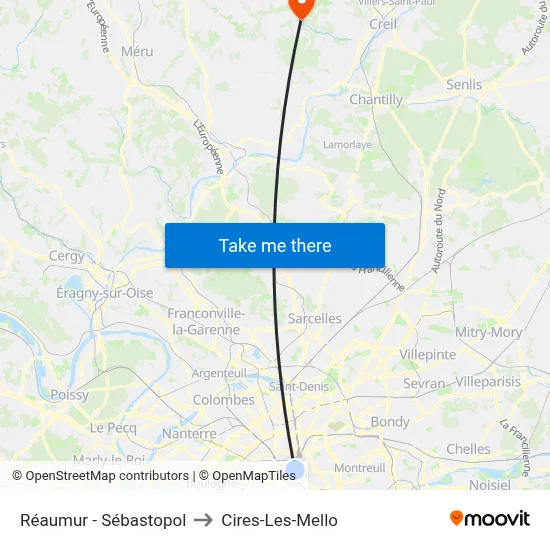 Réaumur - Sébastopol to Cires-Les-Mello map