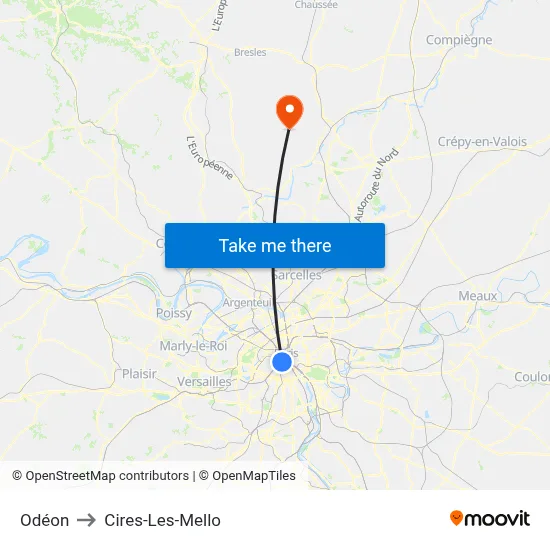 Odéon to Cires-Les-Mello map