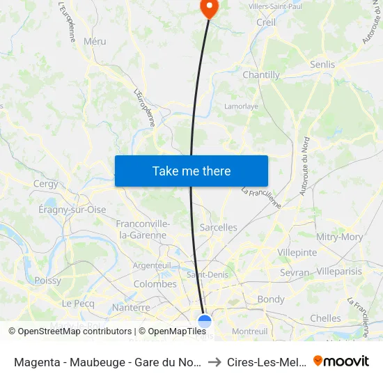 Magenta - Maubeuge - Gare du Nord to Cires-Les-Mello map