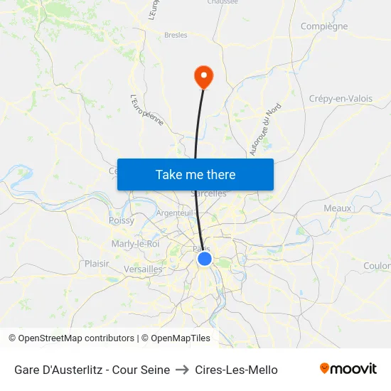 Gare D'Austerlitz - Cour Seine to Cires-Les-Mello map