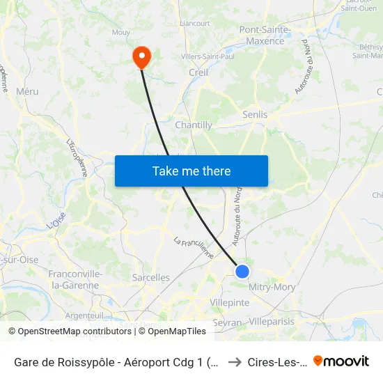Gare de Roissypôle - Aéroport Cdg 1 (Terminal 3) (G2) to Cires-Les-Mello map