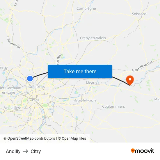 Andilly to Citry map