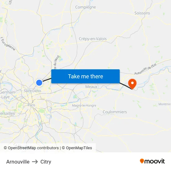 Arnouville to Citry map