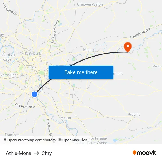 Athis-Mons to Citry map