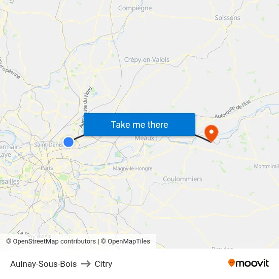 Aulnay-Sous-Bois to Citry map