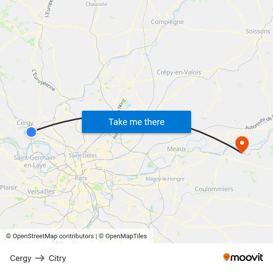 Cergy to Citry map