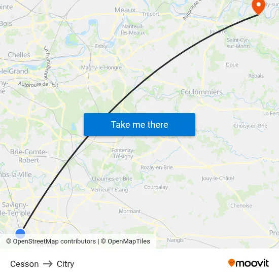 Cesson to Citry map