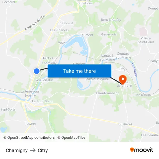 Chamigny to Citry map
