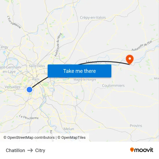 Chatillon to Citry map