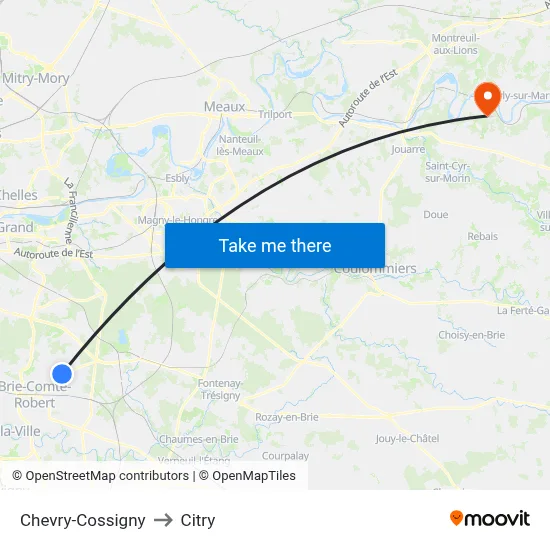 Chevry-Cossigny to Citry map