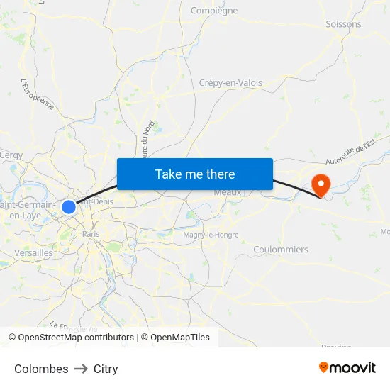 Colombes to Citry map