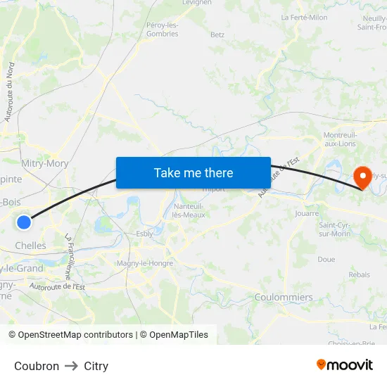 Coubron to Citry map