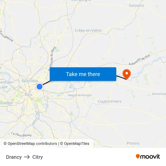 Drancy to Citry map