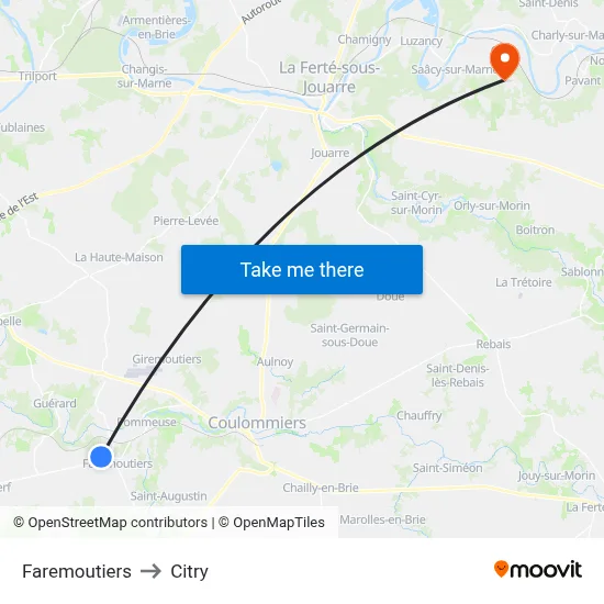 Faremoutiers to Citry map