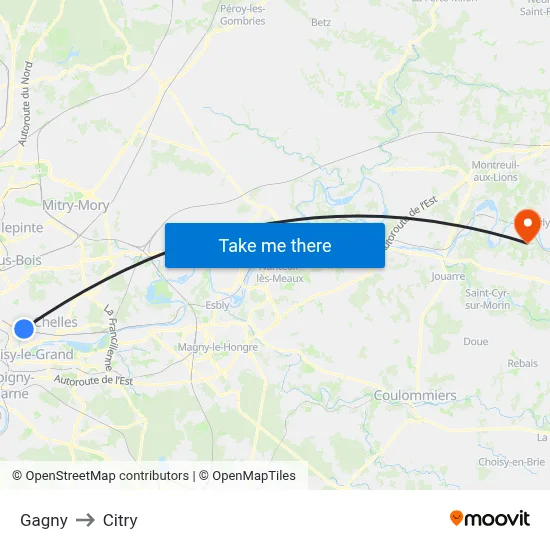 Gagny to Citry map