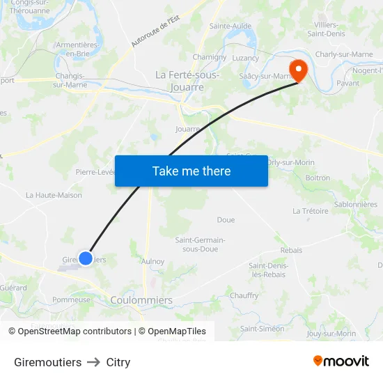 Giremoutiers to Citry map