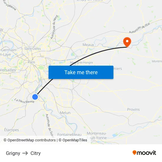 Grigny to Citry map