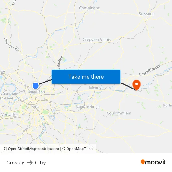 Groslay to Citry map