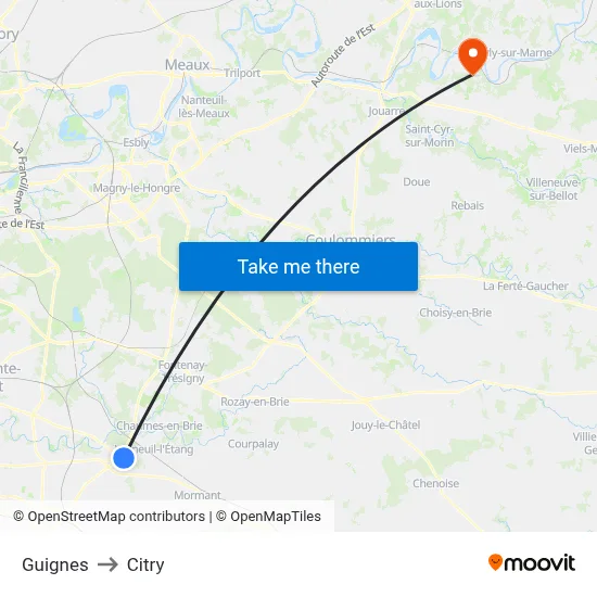 Guignes to Citry map