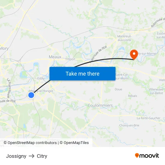 Jossigny to Citry map