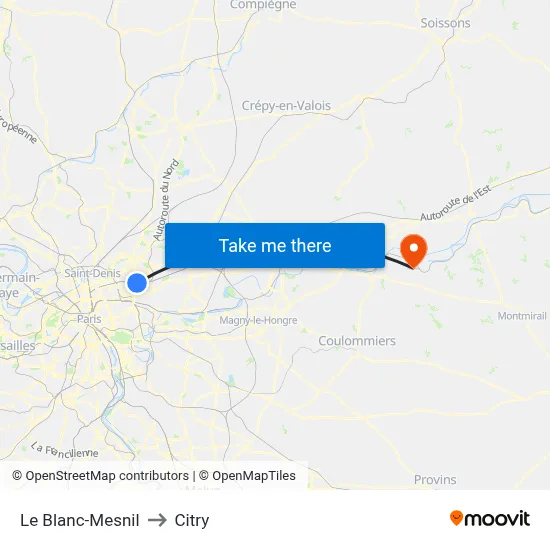 Le Blanc-Mesnil to Citry map