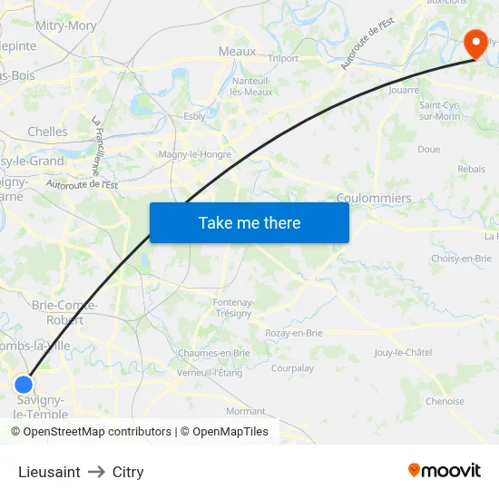 Lieusaint to Citry map