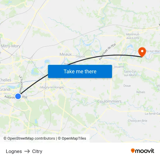 Lognes to Citry map