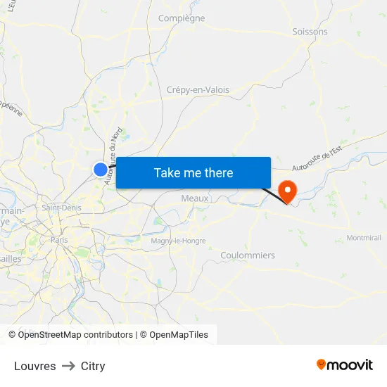 Louvres to Citry map