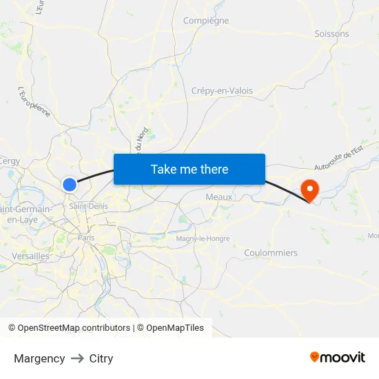 Margency to Citry map