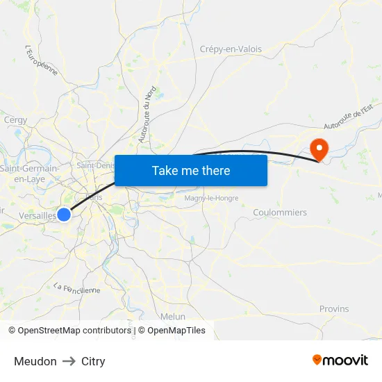 Meudon to Citry map