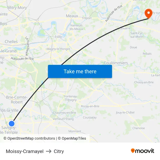Moissy-Cramayel to Citry map