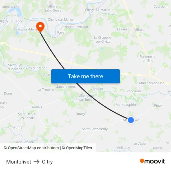 Montolivet to Citry map
