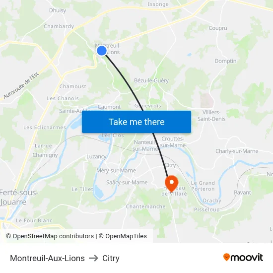 Montreuil-Aux-Lions to Citry map