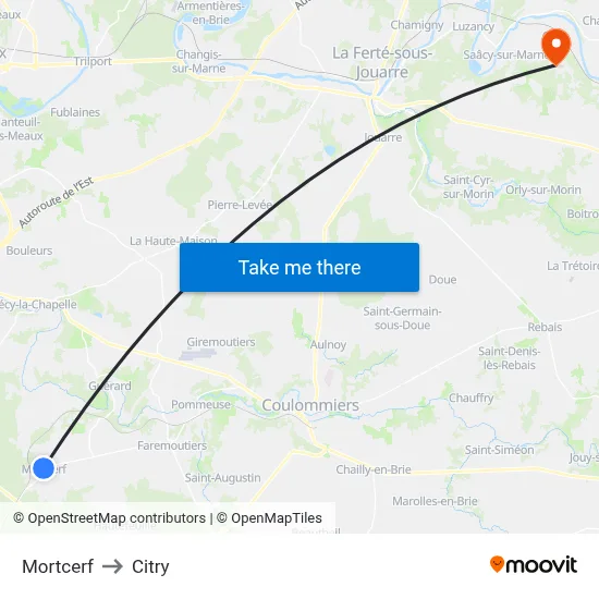 Mortcerf to Citry map