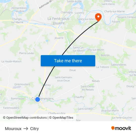 Mouroux to Citry map