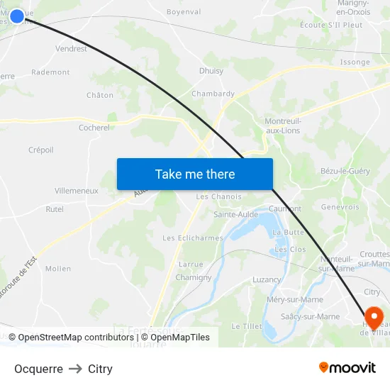 Ocquerre to Citry map
