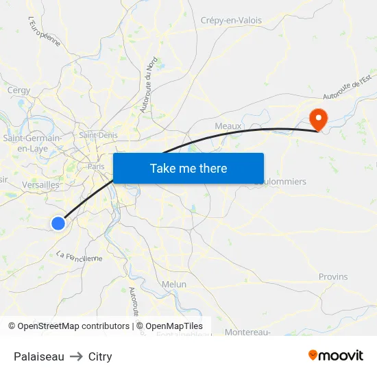 Palaiseau to Citry map