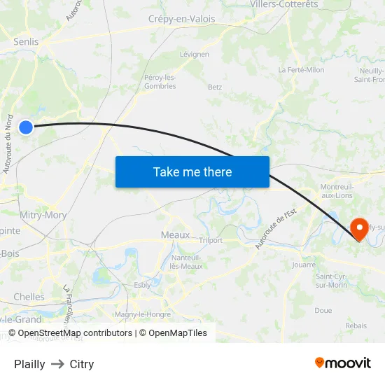 Plailly to Citry map