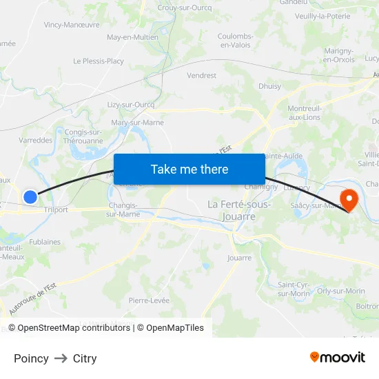Poincy to Citry map