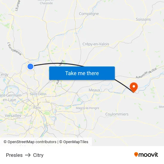Presles to Citry map