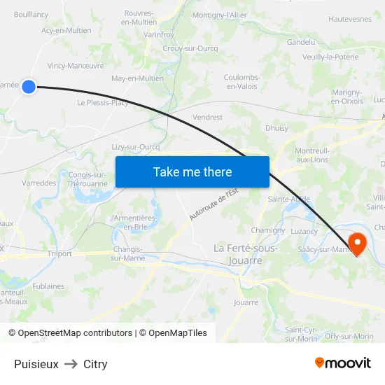 Puisieux to Citry map