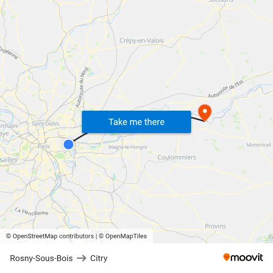 Rosny-Sous-Bois to Citry map