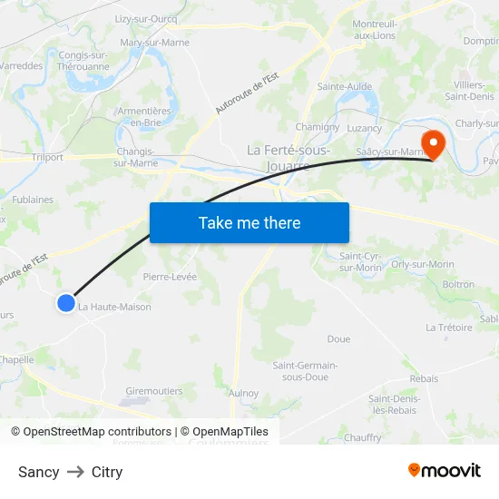 Sancy to Citry map