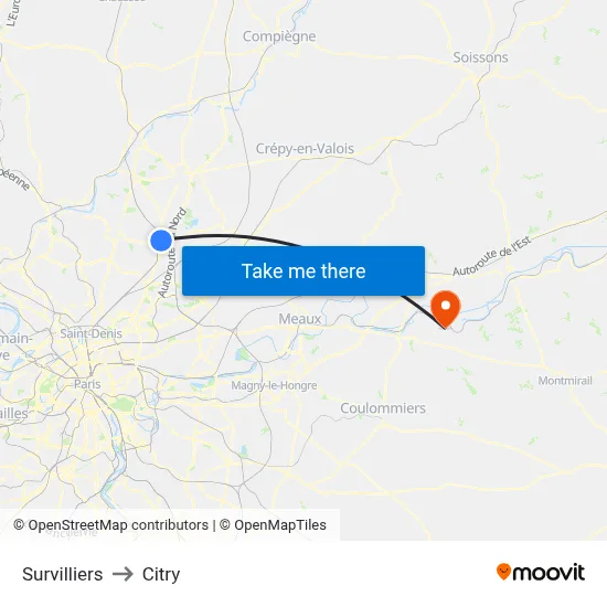 Survilliers to Citry map